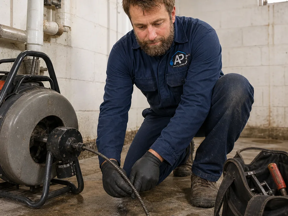 Snaking a blocked drain with a drain machine